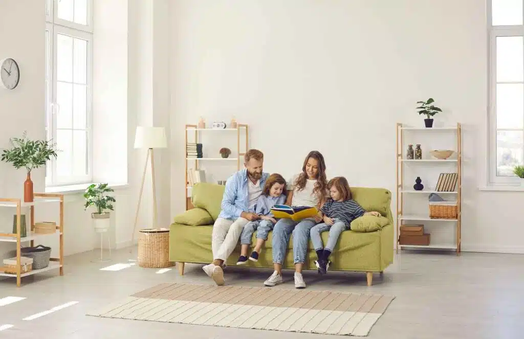 A family relaxing in the living room