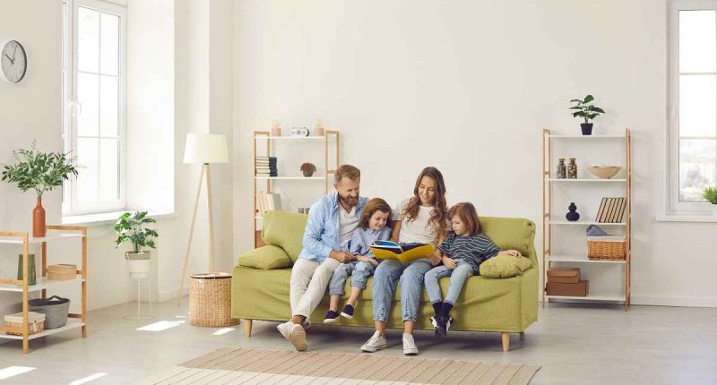 A family relaxing in the living room